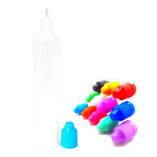Furuipeng 12 Pack 60mL Unicorn Pen LDPE Plastic Bottle Long Thin Tip - 12 Colors Childproof Cap - Free Mini Funnel Squeezable Bottles
