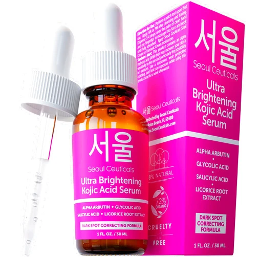 SeoulCeuticals Korean Skin Care Kojic Acid Serum Alpha Arbutin Serum – Dark Spot Remover Corrector Glycolic Acid Serum + Salicylic Acid K Beauty 1oz