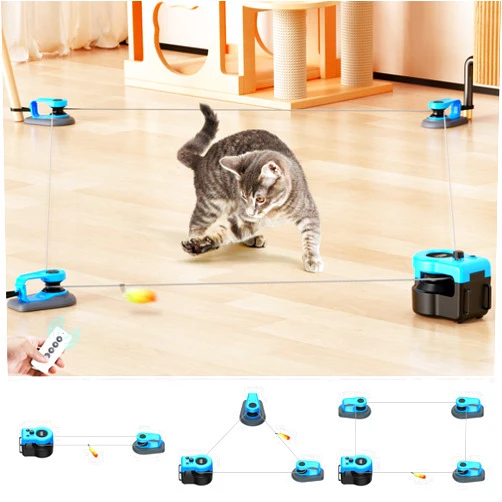AsFrost Upgraded Interactive Cat Toy for Indoor Cats, Cat Feather Toy Treadmill for Bored Kitten Puppy Play Chase Run Exercise Mental Stimulation, Auto/Manual Control DIY Mouse Hunting Toy-Sky Blue
