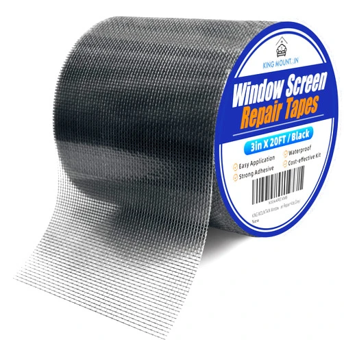 KING MOUNTAIN Black Window Screen Repair Tape,3inX20FT Heavy Duty Screen Repair Kit for Window Screen and Screen Door Tears Holes,Strong Adhesive & Waterproof Window Screen Patch