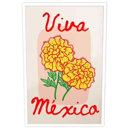 HQPCNGZ Mexican Wall Art Viva Mexico Prints Posters Flower Wall Art Mexican Flower Chrysanthemum Wall Decor Funky Art Gifts Decorative Modern Minimalist Room Aesthetic 12x16in Unframed
