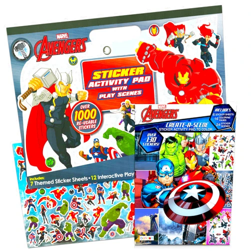 Marvel Shop Marvel Avengers Sticker Pads for Boys Kids ~ 2 Pack Giant Avengers Create a Scene Sticker Books with Over 1000 Stickers (Marvel Avengers Party Supplies)