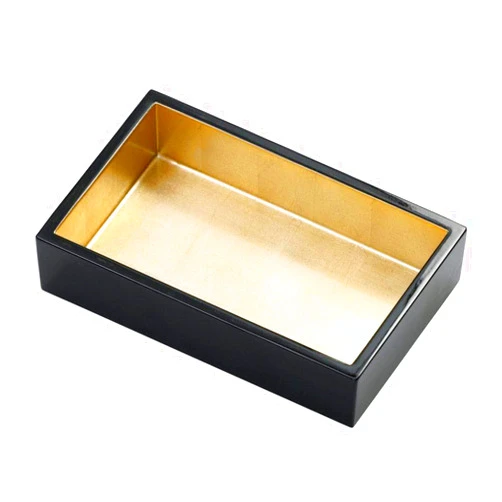 Caspari Lacquer Guest Towel Napkin Holder in Black & Gold, 1 Each