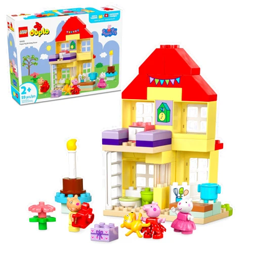 LEGO DUPLO Peppa Pig Birthday House Playset with 3 Animal Figures, Educational Toy for 2 Year Olds, Buildable Dollhouse for Creative Role Play, Peppa Pig Toy for Girls, Boys and Toddlers, 10433