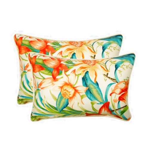 Pillow Perfect Tropic Floral Indoor/Outdoor Accent Throw Pillow, Plush Fill, Weather, and Fade Resistant, Lumbar - 11.5