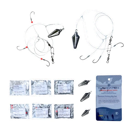 Navicatch Catfish, Scup (Porgy) & Sea Bass Rig – 3-Hook Hi-Lo Bottom Fishing Kit – Hand-Tied Japanese Hooks with PE Line – Saltwater & Freshwater – USA-Designed