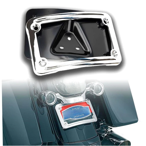 KOONDHEEND Curved Laydown License Plate Mount with Frame fit for Harley Davidson License Plate Mount Truck Bracket 3-Hole Relocation kit OEM# 3148(Silver)