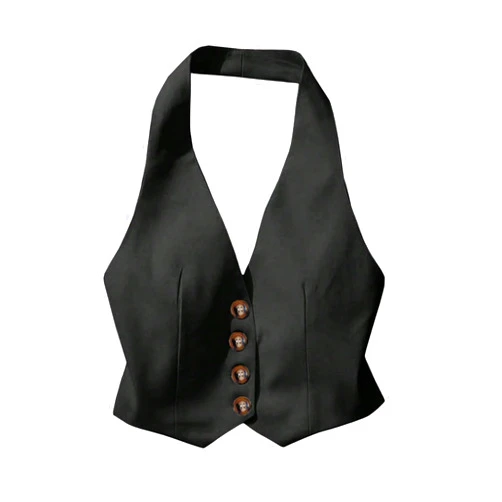 MakeMeChic Women's Button Down Halter Vest Sleeveless Work Business Waistcoat