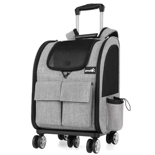 Pecute Pet Rolling Carrier, Pet Carrier Backpack Collapsible with Detachable Trolley, Multi-Function Pet Backpack with Upgrade 5 Wheels, Breathable Pet Travel Carrier for Cats & Puppies