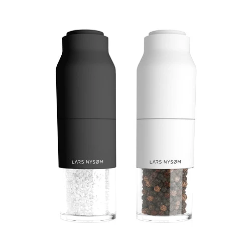 LARS NYSØM Salt and Pepper Grinder Set Stainless Steel with Adjustable Grinder I Bottle Design Spice Mills Set Manual (Black/White)