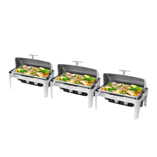ROVSUN 3-Pack Roll Top Chafing Dish Buffet Set,9 Quart Full Size Pan Chafer, NSF Stainless Steel Rectangular Setfor Wedding,Parties,Banquet, Catering Events