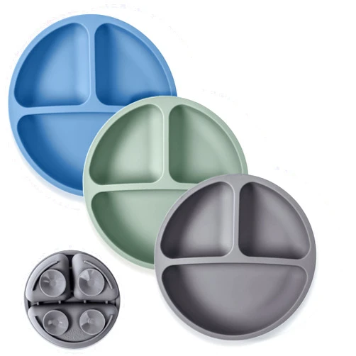 WeeSprout Suction Plates with Lids for Babies & Toddlers - 100% Silicone, Dinnerware Stays Put, Divided Design for Picky Eaters, Microwave & Dishwasher Friendly, 3 Pack
