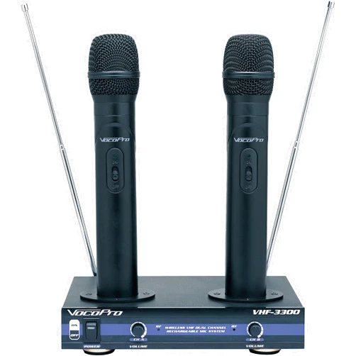 VocoPro VHF-3300 Dual Channel VHF Rechargeable Wireless Microphone System