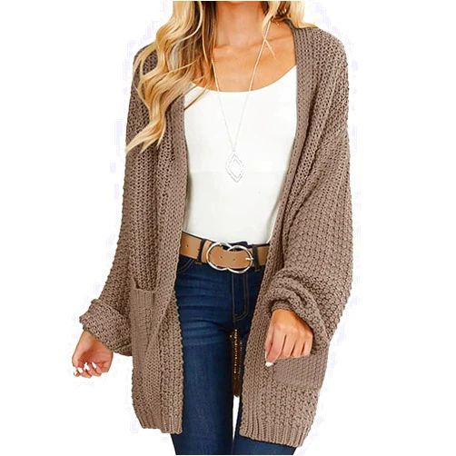 MEROKEETY Women's 2024 Fall Open Front Chunky Knit Sweater Oversized Lantern Sleeve Cardigan Outwear