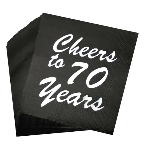 AAAMN 40pcs Silver Black 70th Birthday Beverage Cocktail Party Napkins,Perfect for 70th Birthday 70th Anniversary Party supply for Women and Men