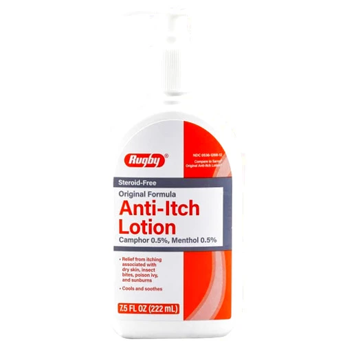 RUGBY LABORATORIES Rugby Original Steroid-Free Dry Skin Insect Bite Poison Ivy Sunburn Anti-Itch Lotion Camphor 0.5% / Menthol 0.5% - 7.5 Fl Oz