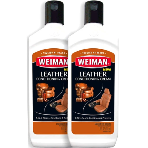 Weiman 3 in 1 Deep Leather Conditioner Cream (2 Pack) - Restores Leather Surfaces - Use on Leather Furniture, Car Seats, Shoes, Bags, Jackets, Saddles