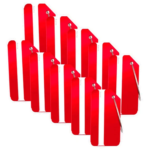 WANDIC Luggage Tag, 10pcs Red Aluminum Alloy Travel Bag Tags with Name Id Card, Metal Baggage Suitcases Labels with Key Ring for Travel Business