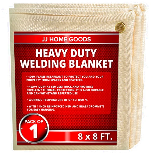 JJ CARE Welding Blanket - 1 Pack 8ft x 8ft Welding Mat - 850GSM Fiberglass Welding Blanket with Brass Grommets, Welders Blanket for Grill, Smoker Welding Blanket Heavy Duty, Welding Tarp & Shield