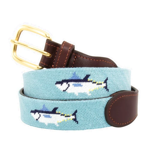 Huck Venture Bluefin Tuna Needlepoint Belt with Leather Backing (Size 32)