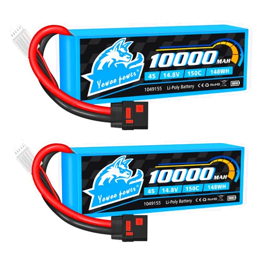 YoWoo Power Yowoo 4S Lipo Battery 10000mAh 14.8V 150C QS8 Connector Graphene Lipo Battery with Metal Plates Compatible with Xmaxx RC Car Truck Tank Racing Hobby Models (2 Pack)