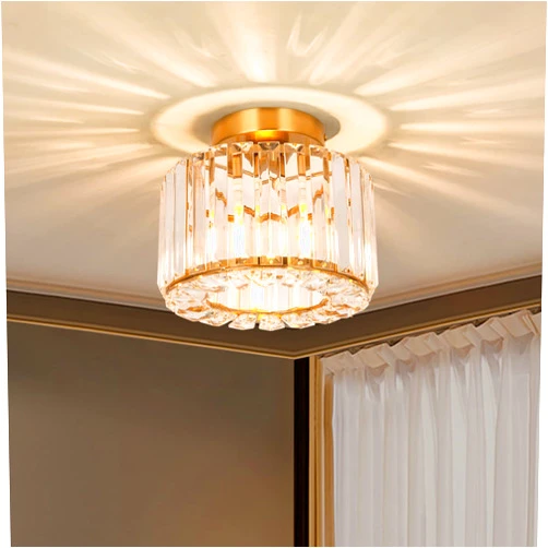 SeeU Crystal Ceiling Light Modern Semi Flush Mounted Ceiling Light Fixture Brass Ceiling Chandelier Hallway Light Ceiling Light for Dinning Room,Foyer Living Room Bedroom,Entryway Gold
