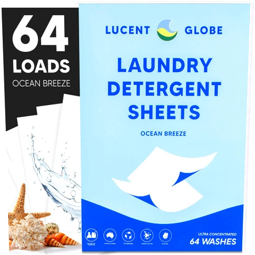 Lucent Globe Laundry Detergent Sheets - Pre-Measured Laundry Sheets - Powerful Stain Removal - Gentle on Skin & Fabrics - Works in All Washers - Convenient and Travel Friendly (Ocean Breeze)