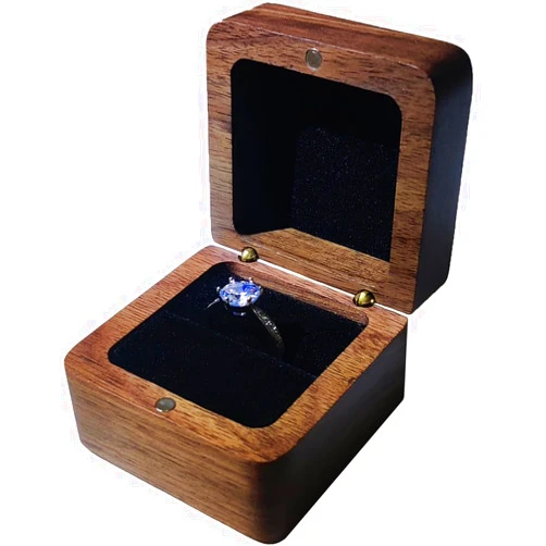 StilvollMao Wooden Ring Box, Personalized Engagement Ring Box Wedding Day Square Ring Box Holder Single Slot Rustic Ring Storage Box (Black)