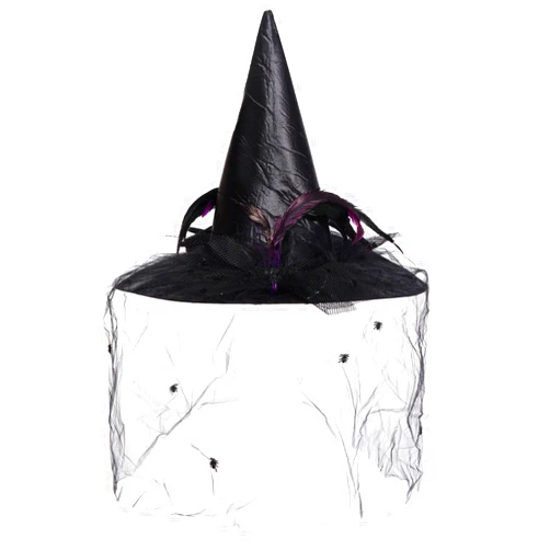 Bantoye Halloween Witch Hat for Women, Large Ruched Witch Hat with Feathers Spiders Cosplay Headwear Accessories for Party