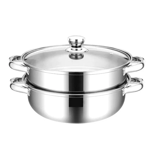 Puluru Steamer Pot for Cooking 4 Quart Steamer Pot 2-tier Multipurpose 18/8 Stainless Steel Steam Pot Cookware with Lid for Vegetable, Noodles, Pasta, Food