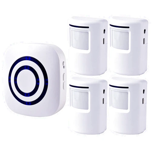 Seanme Motion Sensor Alarm, Wireless Driveway Alarm, Home Security Business Detect Alert with 4 Sensor and 1 Receiver,38 Chime Tunes - LED Indicators for Indoor Use