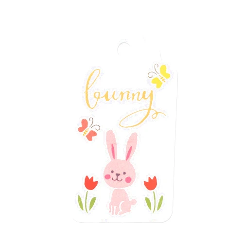 LWR CRAFTS 100 Hang Tags Scalloped Top with Cotton Strings 66ft for Holiday (Easter Bunny)