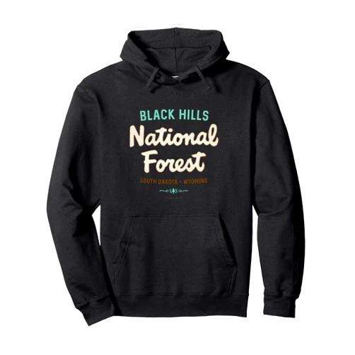 Black Hills National Forest Gift Shirts Black Hills National Forest South Dakota Wyoming Script Logo Pullover Hoodie