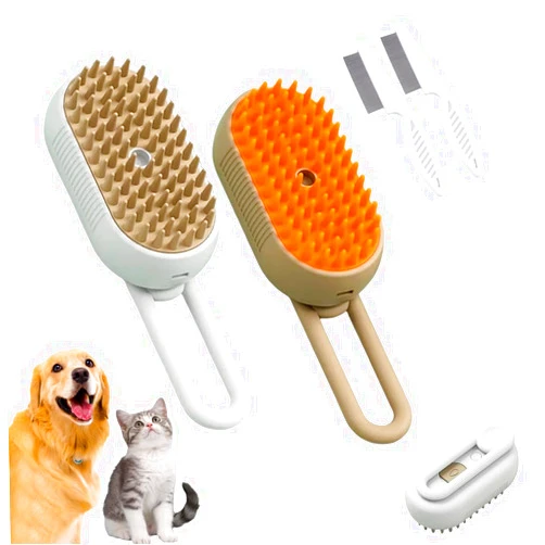 Loopyaura Cloud Care Cat Brush, Cat Grooming Brush with Steam, 3-in-1 Self-Cleaning Cat Brush with 360° Rotating Arm, Detachable Silicone Bristle Head (Mix)