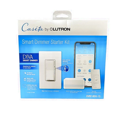 Lutron Diva Smart Dimmer Switch Starter Kit for Caséta Smart Lighting, with Smart Hub, Pico Remote, No Neutral Wire Required, DVRF-BDG-1D, White