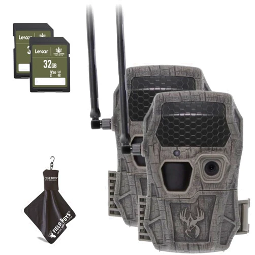Wildgame Innovations Encounter XT Cellular Trail Cameras | 26 MP 80 ft Dual Network Photo & Video Game Camera for Hunting and Wildlife Scouting with 32GB SD Cards and Microfiber Cleaning Cloth (2PK)