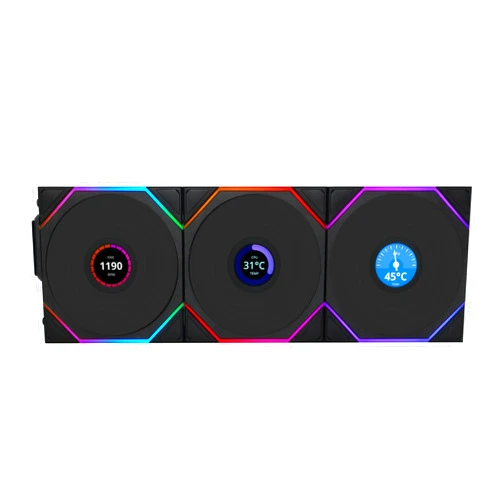 Lian Li UNI Fan TL - LCD Wireless 120 - Triple Pack - 2.4 GHz Wireless Signal for RGB & Fan Control - Infinity Mirror Design - LCD Display - Controller Included and Required - Black (12TLLCD1W3B)