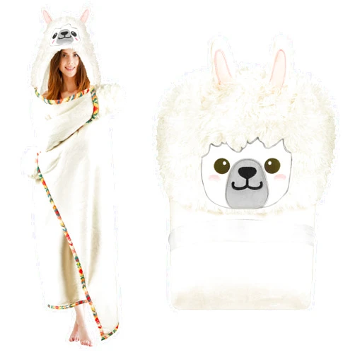 Happy Fuel Llama Alpaca Wearable Hooded Blanket for Adults – Fuzzy Super Soft Warm Cozy Plush Flannel Fleece & Sherpa Hoodie Throw Cloak Wrap - Llama Gifts for Women Adults Girls and Kids