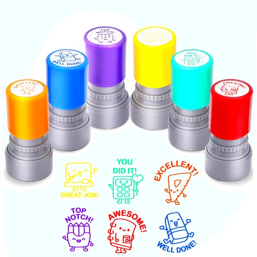 TANZHIBOCK 6-Piece Set of Teacher Stamps - Stationery Cute Motivational Scoring for Grading Teacher Stamp Self Inking Stamp Behavior Stamps for Teachers Grading