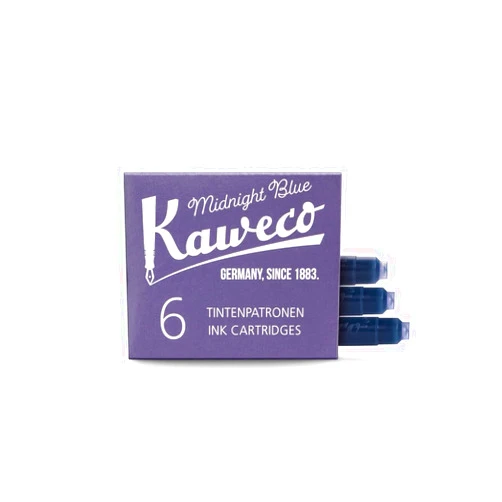 Kaweco Fountain Pen Ink Cartridges Midnight Blue Pack of 6 | Premium Ink with Short Standard Cartridges in Blue | Vegan Cruelty Free Water Soluble Calligraphy Lettering Writing