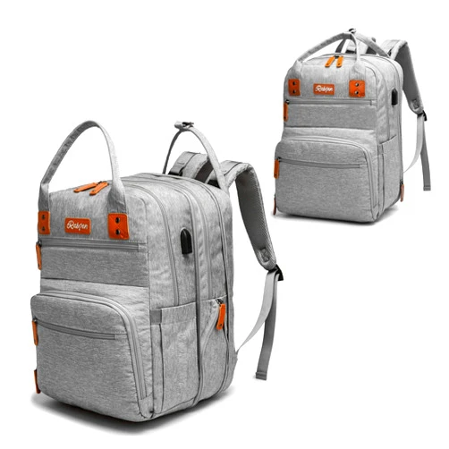 Rabjen Diaper Bag Backpack, Transformable Baby Bag, Spacious Enough for Twins' Stuff, Multifunction Back Pack, Gray