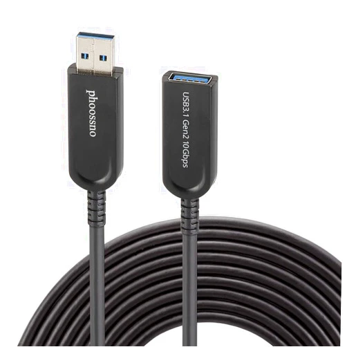 phoossno USB 3.1 Extension Cable Active Optical USB 10Gbps 50ft 15m Compatible with Microsoft Azure Logitech Camera Xbox Printer Touch Screen Kinect Keyboard Mouse Intel RealSense