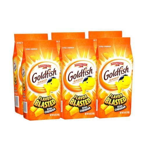 Goldfish Flavor Blasted Xtra Cheddar Cheese Crackers, Baked Snack Crackers, 6.6 oz Bag (Pack of 6)