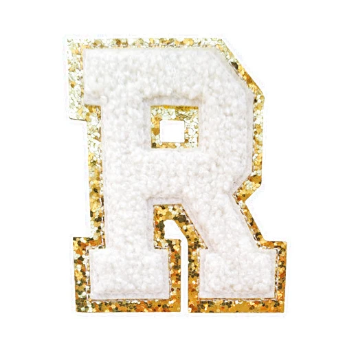 SPRT 3Pcs Letter Patches Varsity Glitters Chenille,SPRT Iron on White Letter Patch,Alphabet Cloth Patch for Team Costume Decoration 3.1in Height R (3 Pieces)