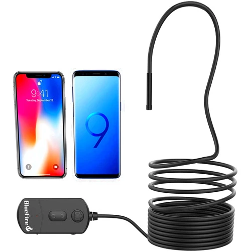 BlueFire Upgraded 1080P 5.5mm Semi-Rigid Inspection Camera, 2 MP HD WiFi Borescope Snake Camera, Zoomable Focus 1800mA Battery Wireless Endoscope for Android and iOS Smartphone, Tablet (4.9FT)