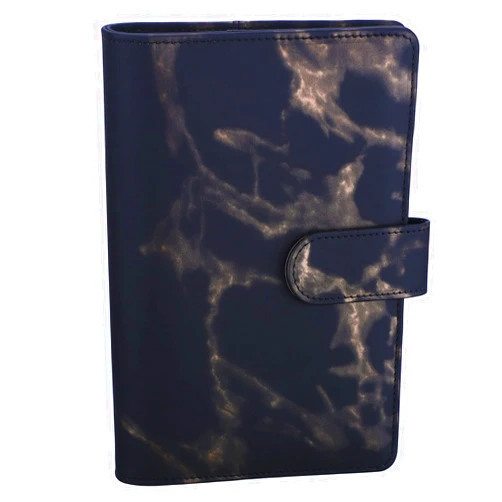 Antner A6 Budget Binder Refillable 6 Ring Notebook Planner Cover for A6 Refill Paper, Money Saving Binder for Cash Envelopes, Marble A6 Mini Personal Binder with Magnetic Buckle Closure, Black