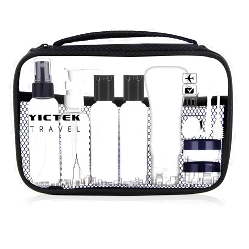 YICTEK Empty Plastic Travel Bottles Containers for Toiletries, TSA Approved Travel Size Toiletries Bottles Kit for Liquids Shampoo Conditioner Lotion, Carry-On Set for Women/Men