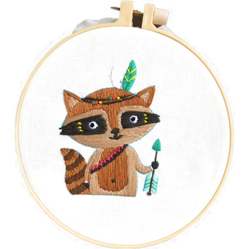 Abillyn Embroidery Starter Kit Raccoon Stamped with Printed Pattern Cross Stitch Embroidery Kits (Raccoon)