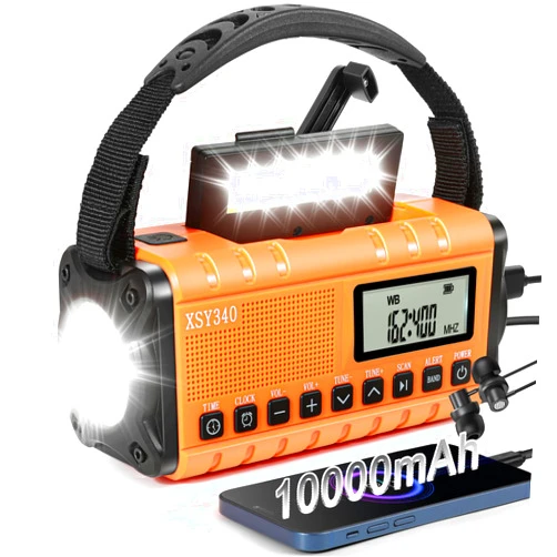 TFTDOUP Hand Crank Emergency Weather Radio Portable AM/FM/NOAA Alert Digital Alarm Clock Radio, 10000mAh Battery/Wind Up/USB-C/Solar Powered, Flashlight,Reading Lamp, Phone Charger, SOS Survival Essentials