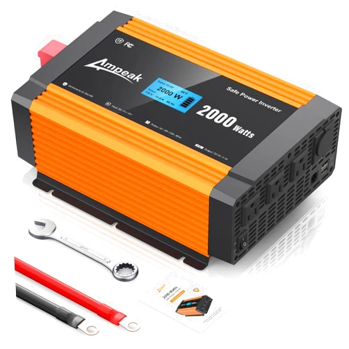 Ampeak 2000W Power Inverter 6.2A Dual USB Ports 3AC Outlets Inverter DC 12V to AC 110V 17 Protections for Truck, Hurricane, Rv